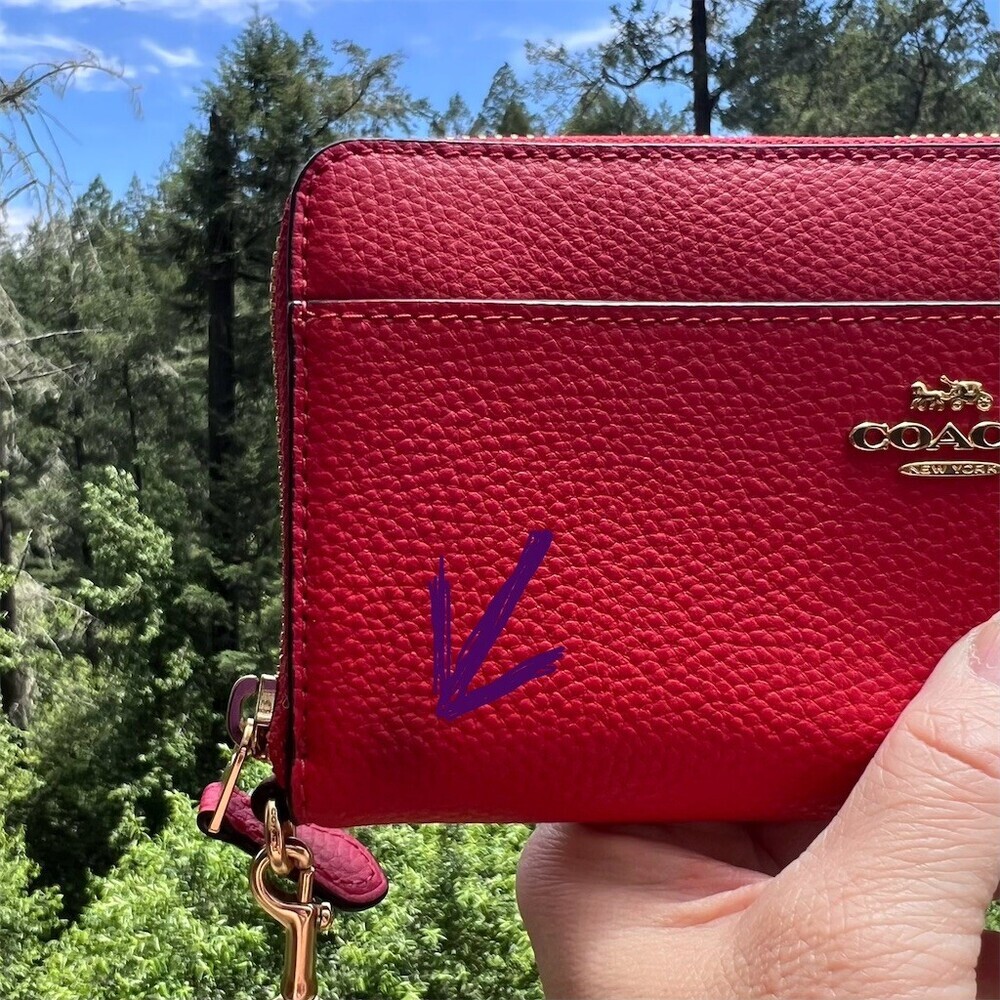 COACH Long Zip-Around RED Pebble Leather Wallet Gold Hardware with Wrist-Strap - Picture 15 of 16